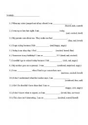 English worksheet: Feelings - Select the right emotion.