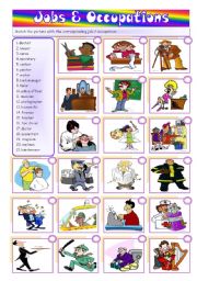 English Worksheet: Jobs & Occupations - matching and writing [2 pages] +++fully editable