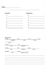 English Worksheet: Recipe Writing template 