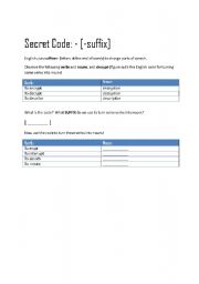 English Worksheet: Secret Code- Inductive Exploration of Suffixes