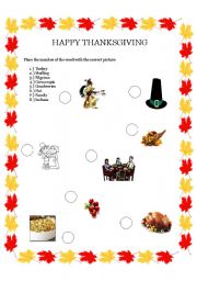 English Worksheet: Thanksgiving matching