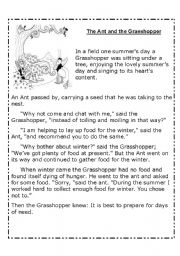The ant and the grasshopper: Reading and Activities