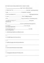 English Worksheet: word reorder exercises
