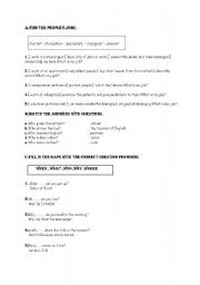English worksheet: jobs and question pronouns