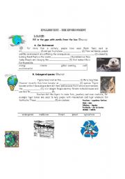 English Worksheet: TEST - ENVIRONMENT