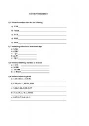 English Worksheet: Maths worksheet 