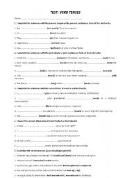 English Worksheet: VERB TENSES EXAM FOR 2 BACHILLERATO.