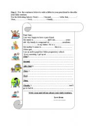 English Worksheet: Guided writing about daily routines