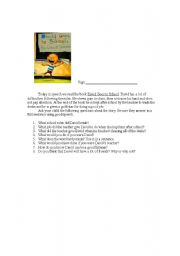 English Worksheet: David Goes To School Comprehension and Vocabulary