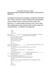 English Worksheet: Video Task on Jamies Food Revolution TV Programme