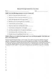 English Worksheet: Subject Verb Error Correction