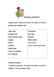 English Worksheet: shopping worksheet