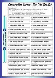 English Worksheet: Conversation Corner: The Odd One Out