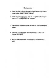 English Worksheet: Rhyming schemes