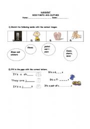 English worksheet: body parts and clothes 