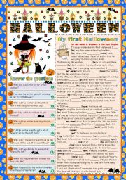MY FIRST HALLOWEEN -READING AND COMPREHENSION- FOCUS ON PAST SIMPLE (B&W VERSION+KEY INCLUDED)
