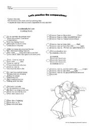English Worksheet: Comparatives with music! =D