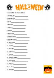 Halloween - Unscramble words - ESL worksheet by mia001