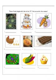 English worksheet: Foods That Begin With the Letter 