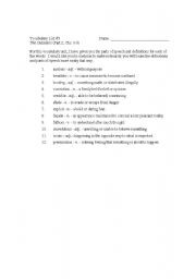 English Worksheet: The Outsiders Vocabuary List (Chs. 6-9)