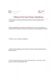 English Worksheet: Odyssey Review-Essay Questions