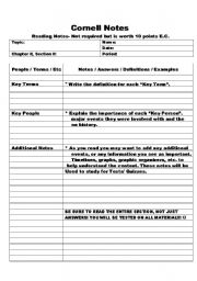 English Worksheet: Cornell Notes