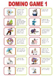 English Worksheet: descriptive jobs ( domino game ) part 1 ( 2 pages )