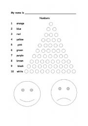 English worksheet: Numbers and Colors