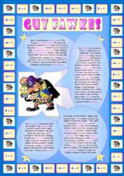 English Worksheet: Guy Fawkes (Part 1/2): Encrypted Reading + 3 exercises (vocabulary & comprehension). 2 pages!!! 