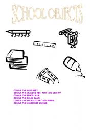 English Worksheet: School Objects and Colours