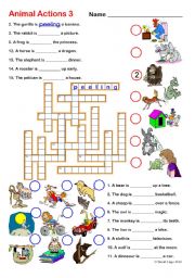 Animal Actions 3 and 4: Crossword and Word Search with keys