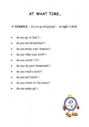 English Worksheet: AT WHAT TIME?