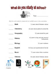 English worksheet: What do you study at school?