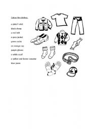 English worksheet: colour the clothes