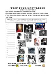 English Worksheet: Test your knowledge on Music Styles