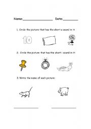 English worksheet: /i/ and /a/ worksheet