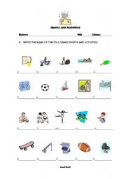 English worksheet: Sports and activities