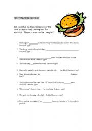 English worksheet: SENTENCE BURGERS: CONNECTING CLAUSES