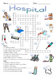 English Worksheet: Hospital Crossword Puzzle