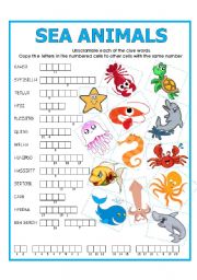 double puzzle sea animals esl worksheet by lupiscasu