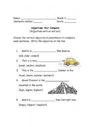 English worksheet: Adjectives that compare