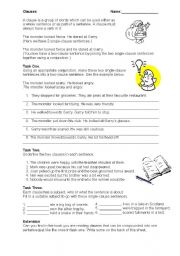 English Worksheet: Clauses, joining 2 clasues into one sentence