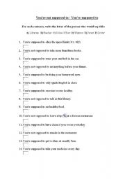 English Worksheet: Youre Supposed To / Youre Not Supposed To