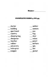 English Worksheet: A - AN Worksheet