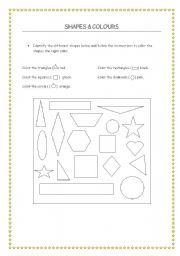 English worksheet: shapes & colours