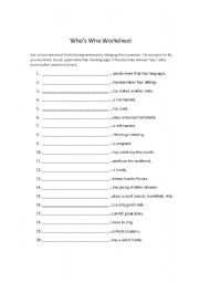 English worksheet: Whos Who