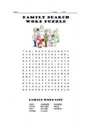English Worksheet: Family Search Word Puzzle