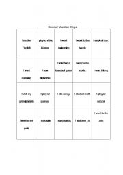 English worksheet: Summer Vacation Bingo 