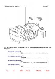 English Worksheet: Where are my things? (prepositions)