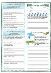 English Worksheet: wishes & second conditional (2pages)